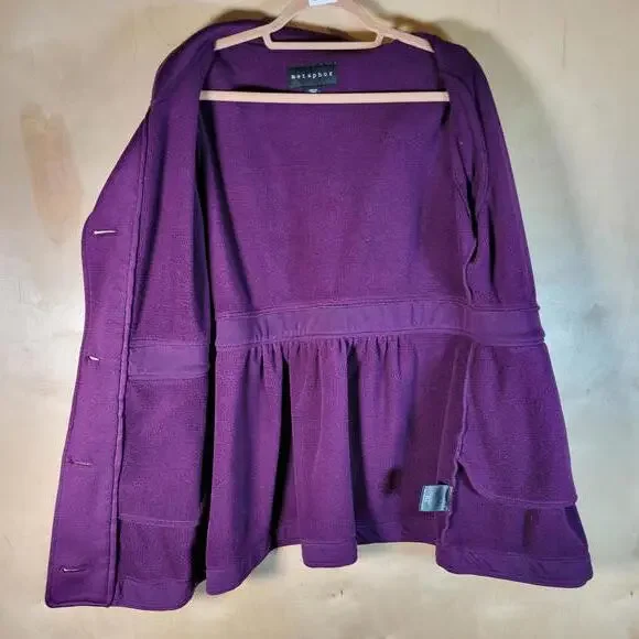 Metaphor Eggplant Purple Fleece Button Front Pockets Jacket Women Size L - Picture 10 of 10